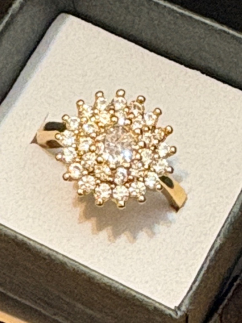 Gold Cluster Halo Ring with Clear Stones